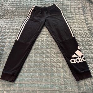 Adidas Kids Black Joggers with White Stripes - Size 18/20